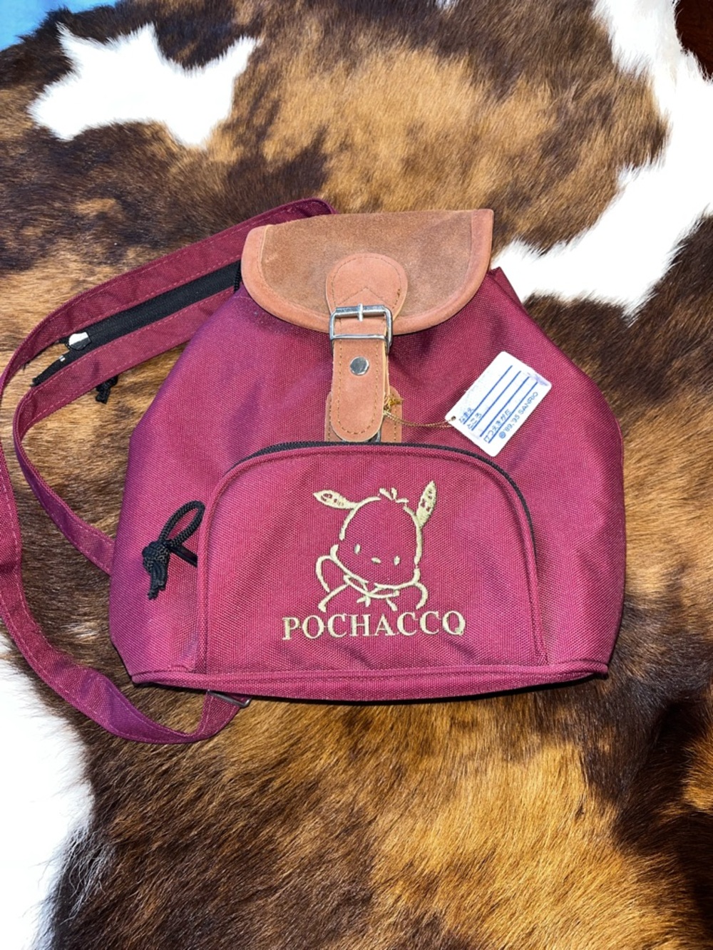 Rare Sanrio Pochacco Burgundy Canvas Mini Backpack.
